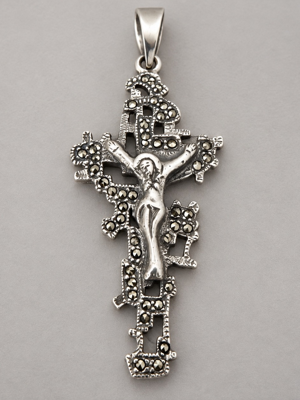 Vintage Sterling Silver Crucifix Cross Pendant 925 Marcasites